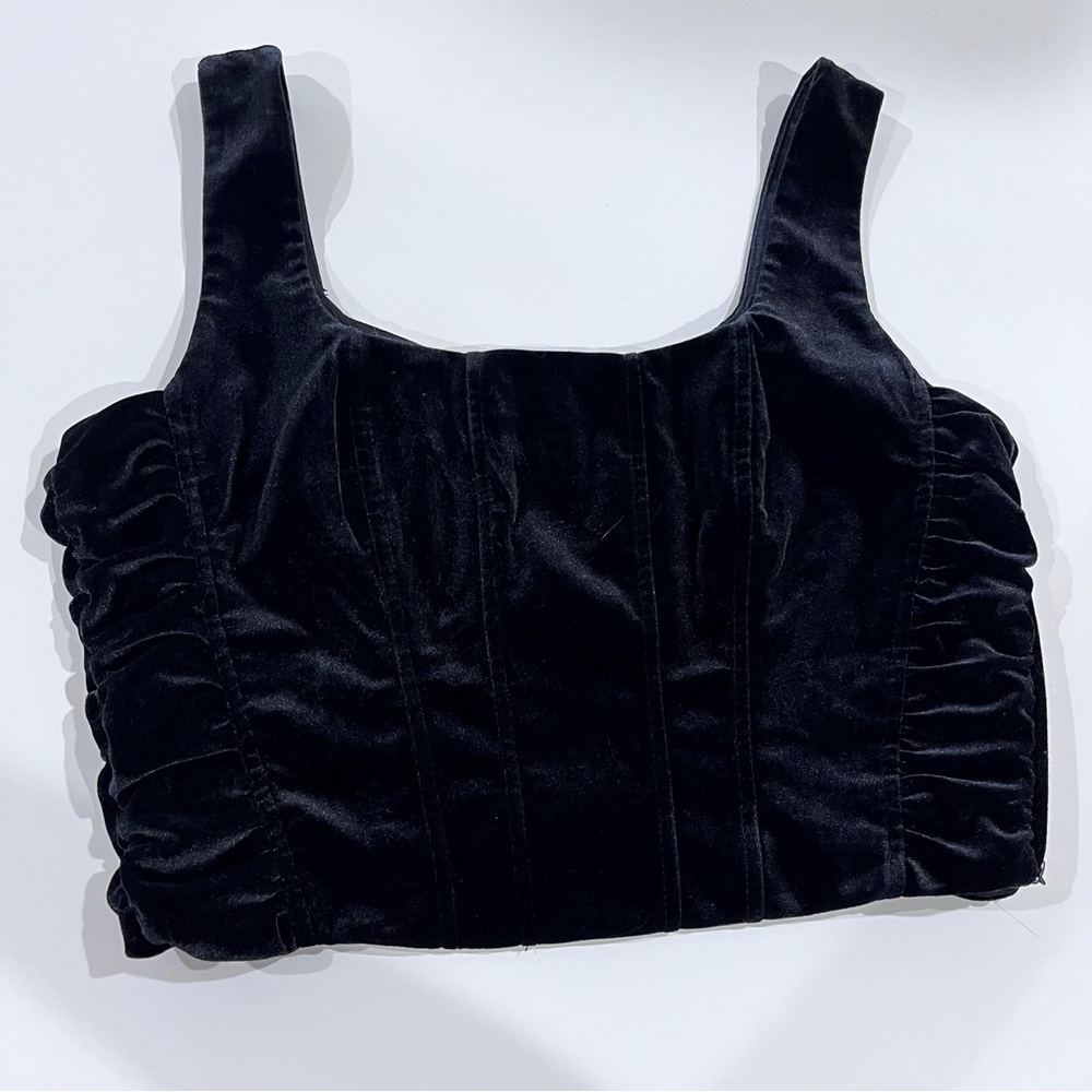 House Of Harlow 1960 Women’s Velvet Ruched Faux Corset Crop Top Black Size M